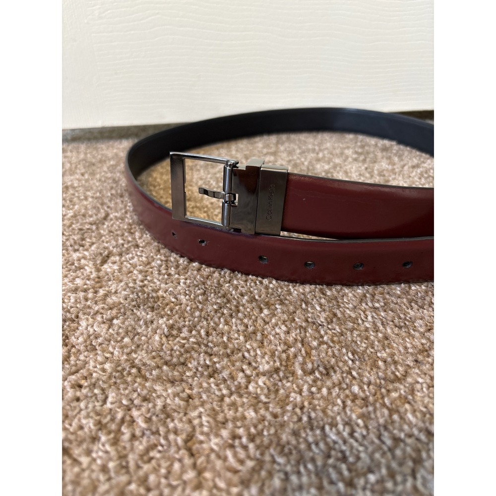 Calvin Klein Reversible Belt Mens XL Burgundy Black Good Leather Swivel Buckle